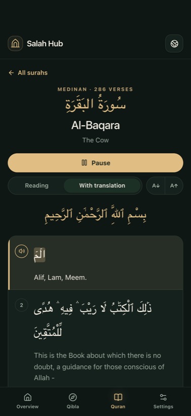 Recitation with word highlighting