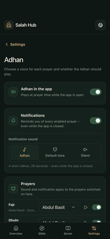 Adhan and notifications