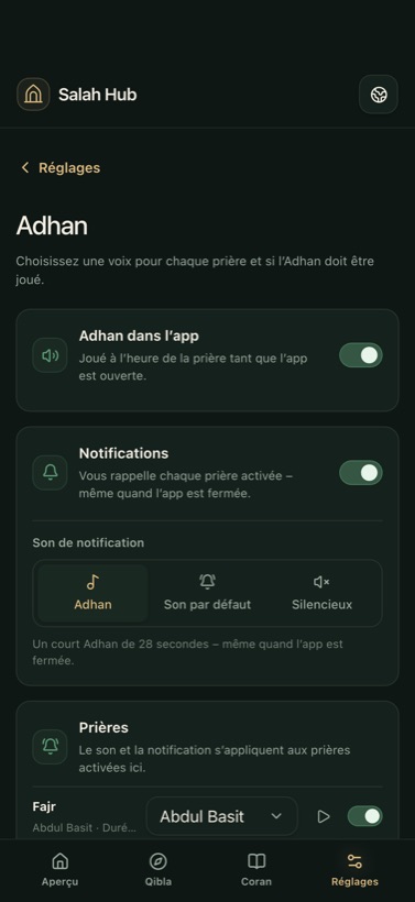 Adhan et notifications