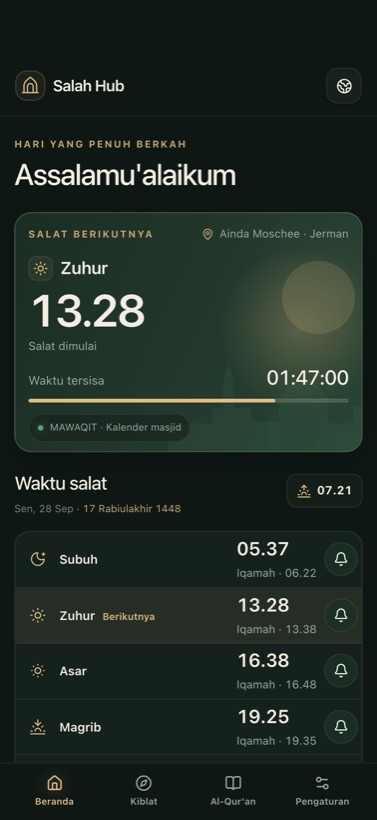Kalender masjid dengan Iqamah